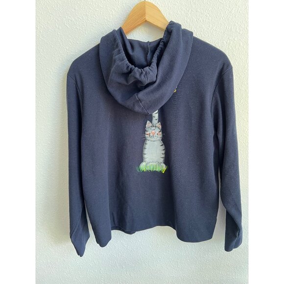 220 Hikory vintage cat and bee print zip-up sweater waffle knit size MEDIUM - Picture 2 of 8